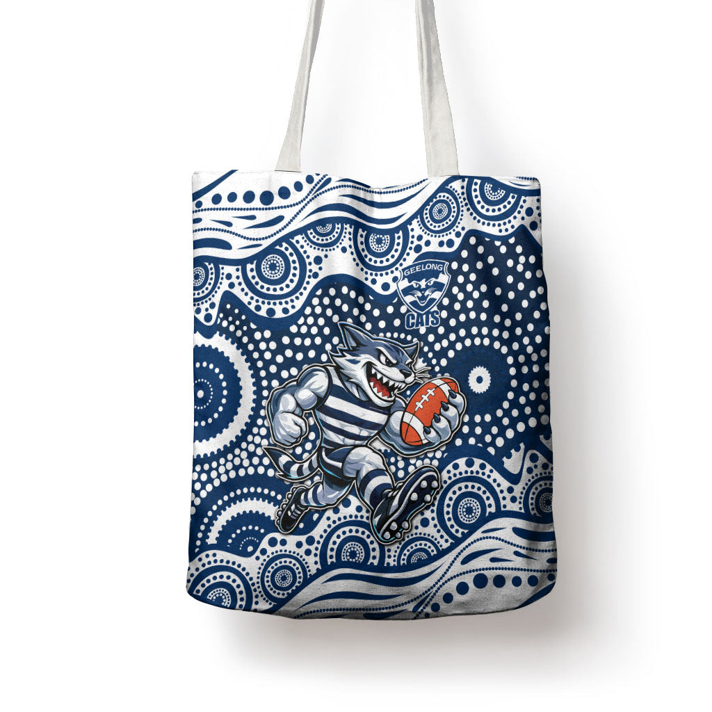 Geelong Cats Tote Bag Aboriginal Dot Pattern - Football Mascot Heritage Pride