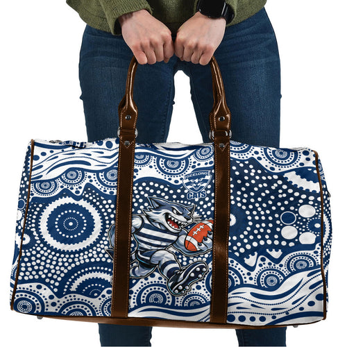 Geelong Cats Travel Bag Aboriginal Dot Pattern - Football Mascot Heritage Pride