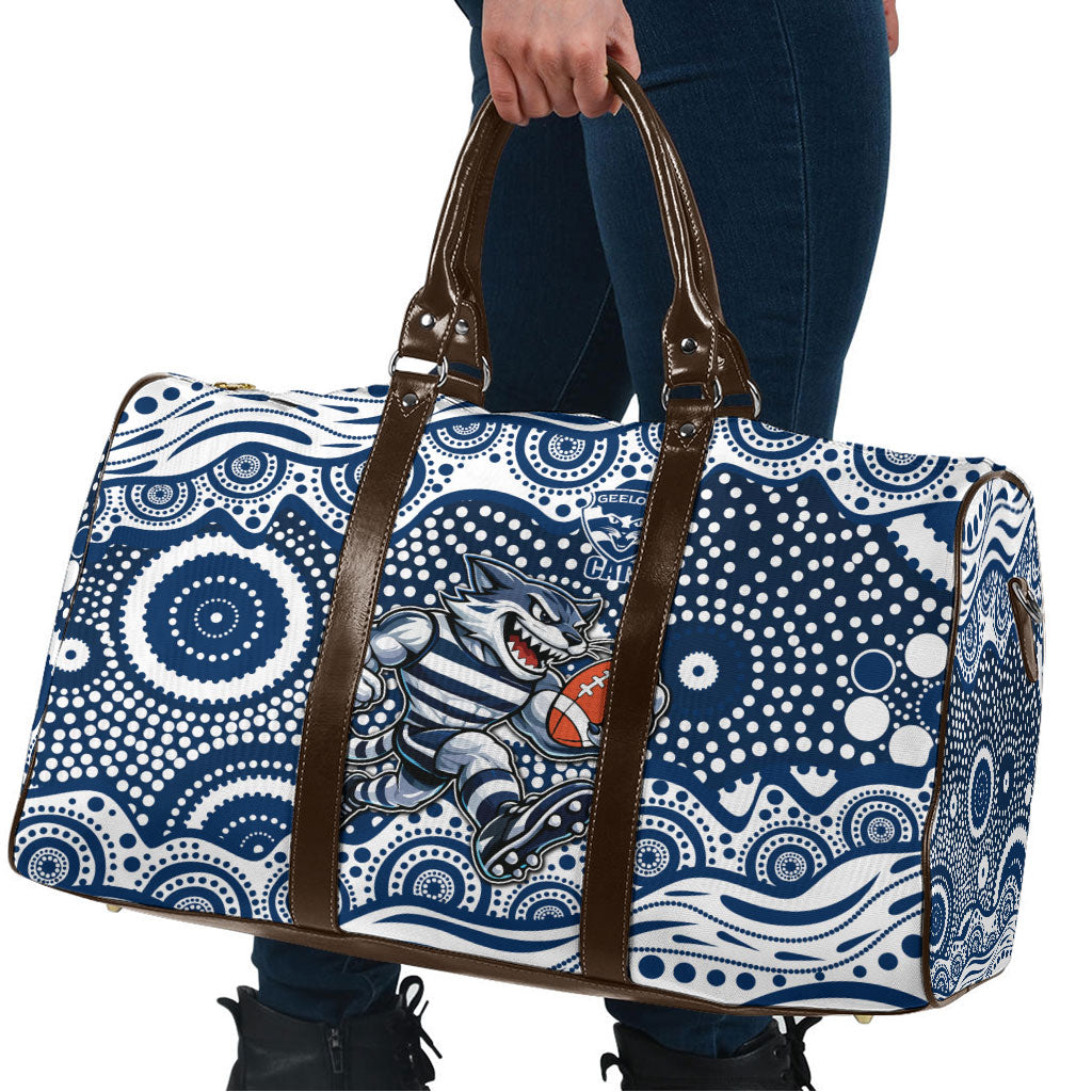 Geelong Cats Travel Bag Aboriginal Dot Pattern - Football Mascot Heritage Pride