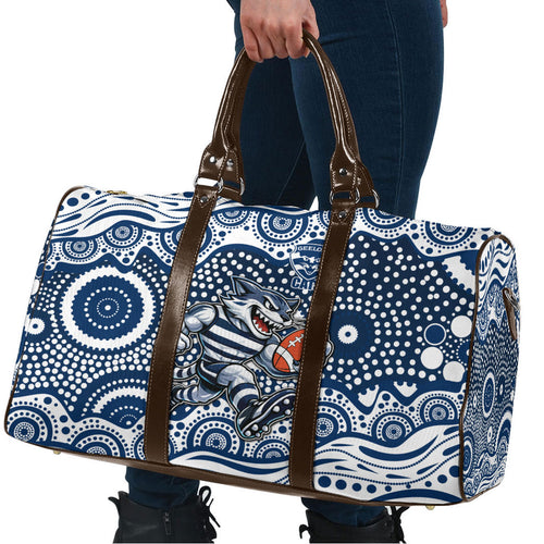 Geelong Cats Travel Bag Aboriginal Dot Pattern - Football Mascot Heritage Pride