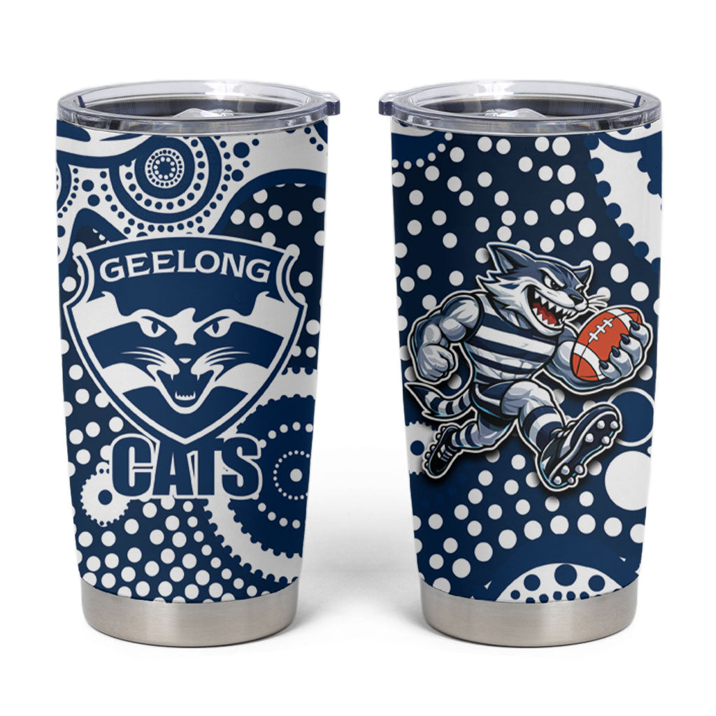 Geelong Cats Tumbler Cup Aboriginal Dot Pattern - Football Mascot Heritage Pride