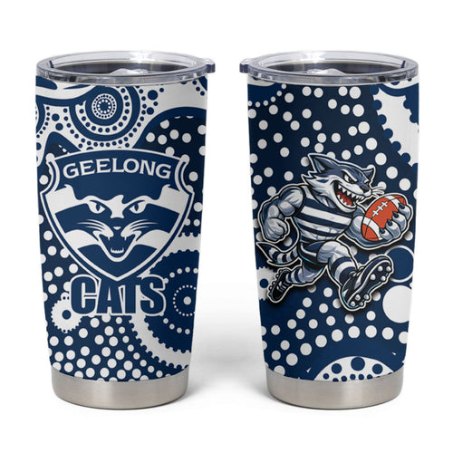 Geelong Cats Tumbler Cup Aboriginal Dot Pattern - Football Mascot Heritage Pride