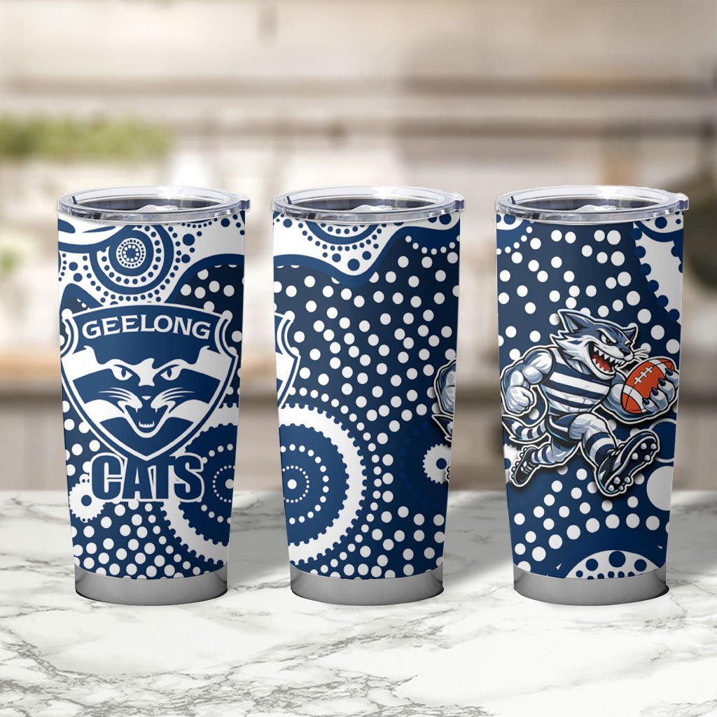 Geelong Cats Tumbler Cup Aboriginal Dot Pattern - Football Mascot Heritage Pride