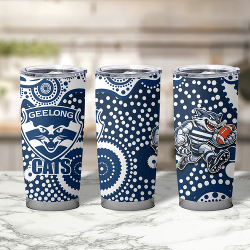 Geelong Cats Tumbler Cup Aboriginal Dot Pattern - Football Mascot Heritage Pride