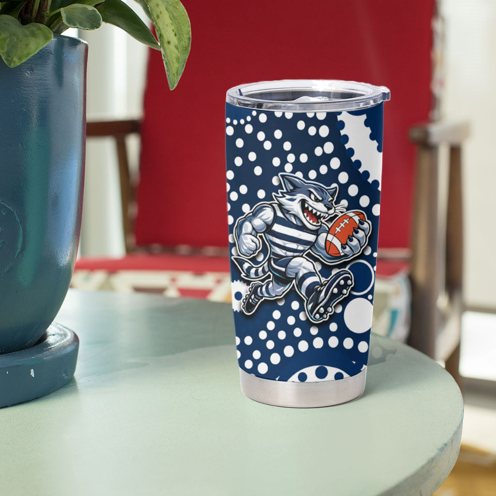 Geelong Cats Tumbler Cup Aboriginal Dot Pattern - Football Mascot Heritage Pride