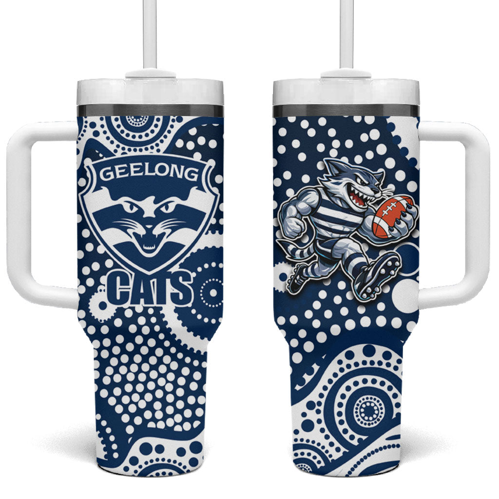 Geelong Cats Tumbler With Handle Aboriginal Dot Pattern - Football Mascot Heritage Pride