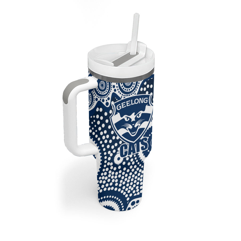 Geelong Cats Tumbler With Handle Aboriginal Dot Pattern - Football Mascot Heritage Pride