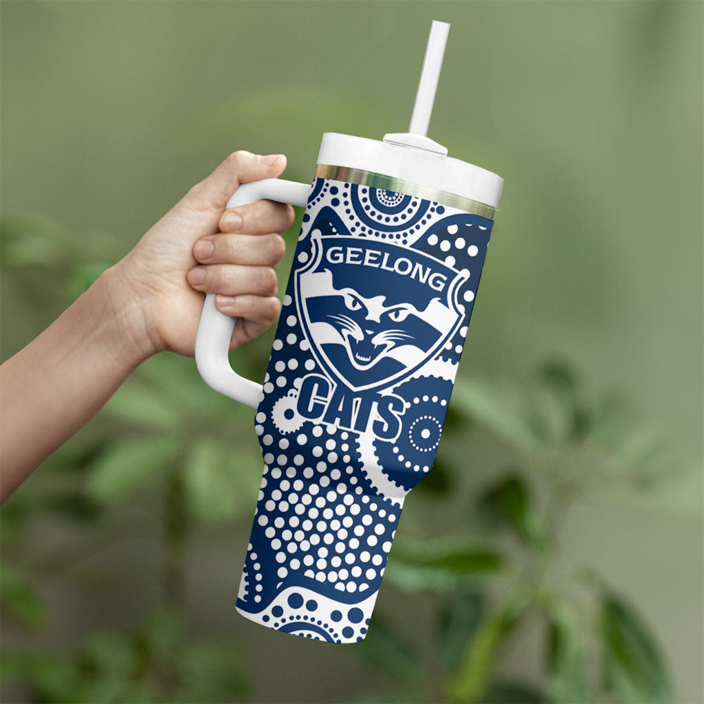 Geelong Cats Tumbler With Handle Aboriginal Dot Pattern - Football Mascot Heritage Pride