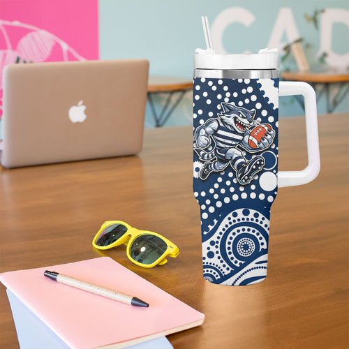 Geelong Cats Tumbler With Handle Aboriginal Dot Pattern - Football Mascot Heritage Pride
