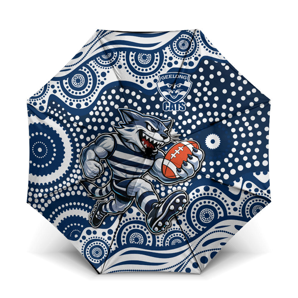 Geelong Cats Umbrella Aboriginal Dot Pattern - Football Mascot Heritage Pride
