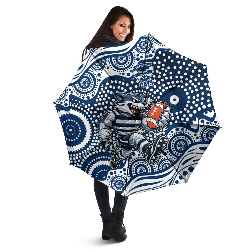 Geelong Cats Umbrella Aboriginal Dot Pattern - Football Mascot Heritage Pride