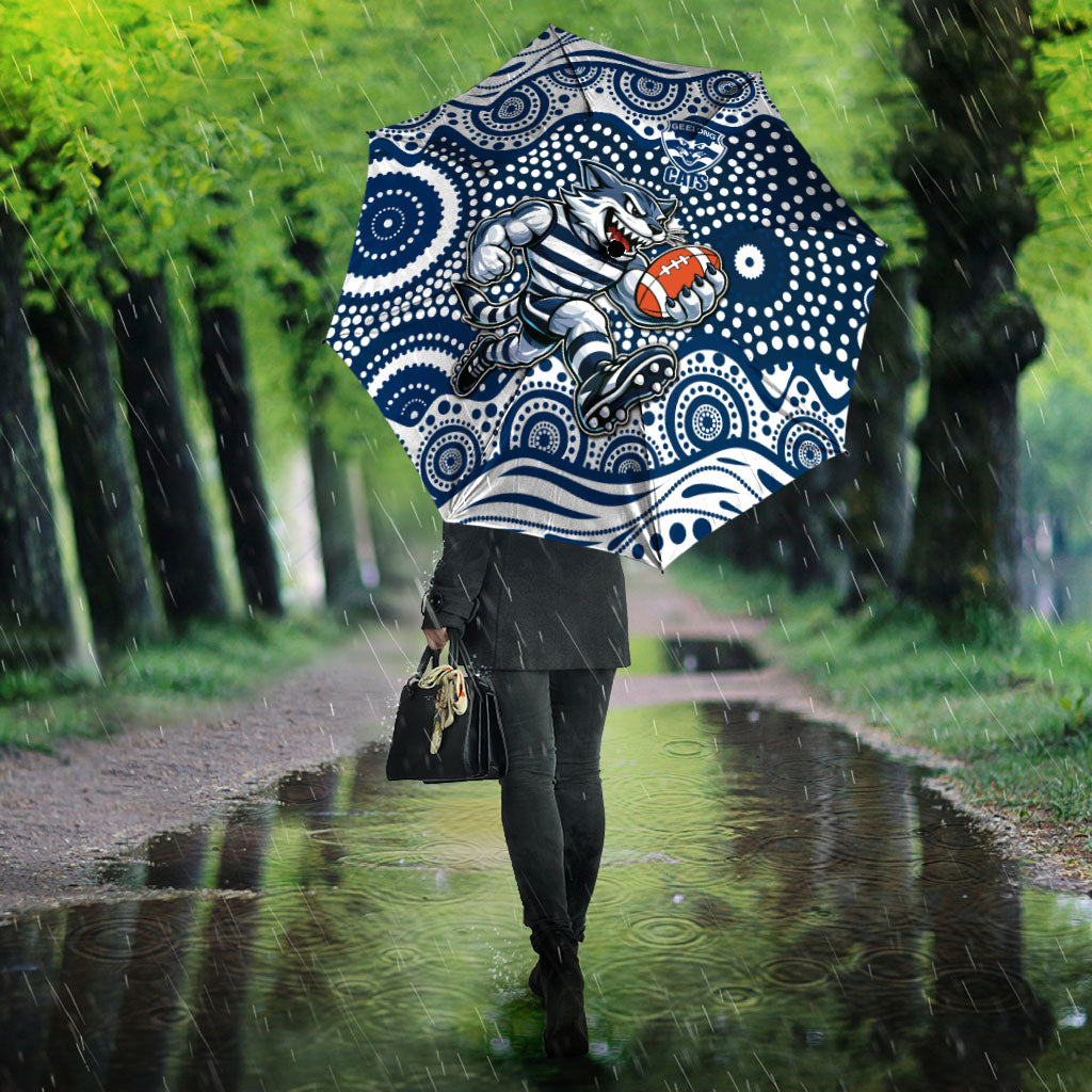 Geelong Cats Umbrella Aboriginal Dot Pattern - Football Mascot Heritage Pride