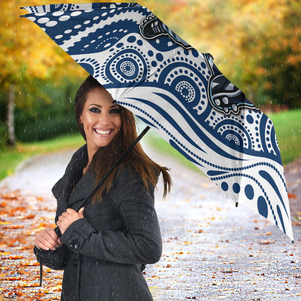 Geelong Cats Umbrella Aboriginal Dot Pattern - Football Mascot Heritage Pride