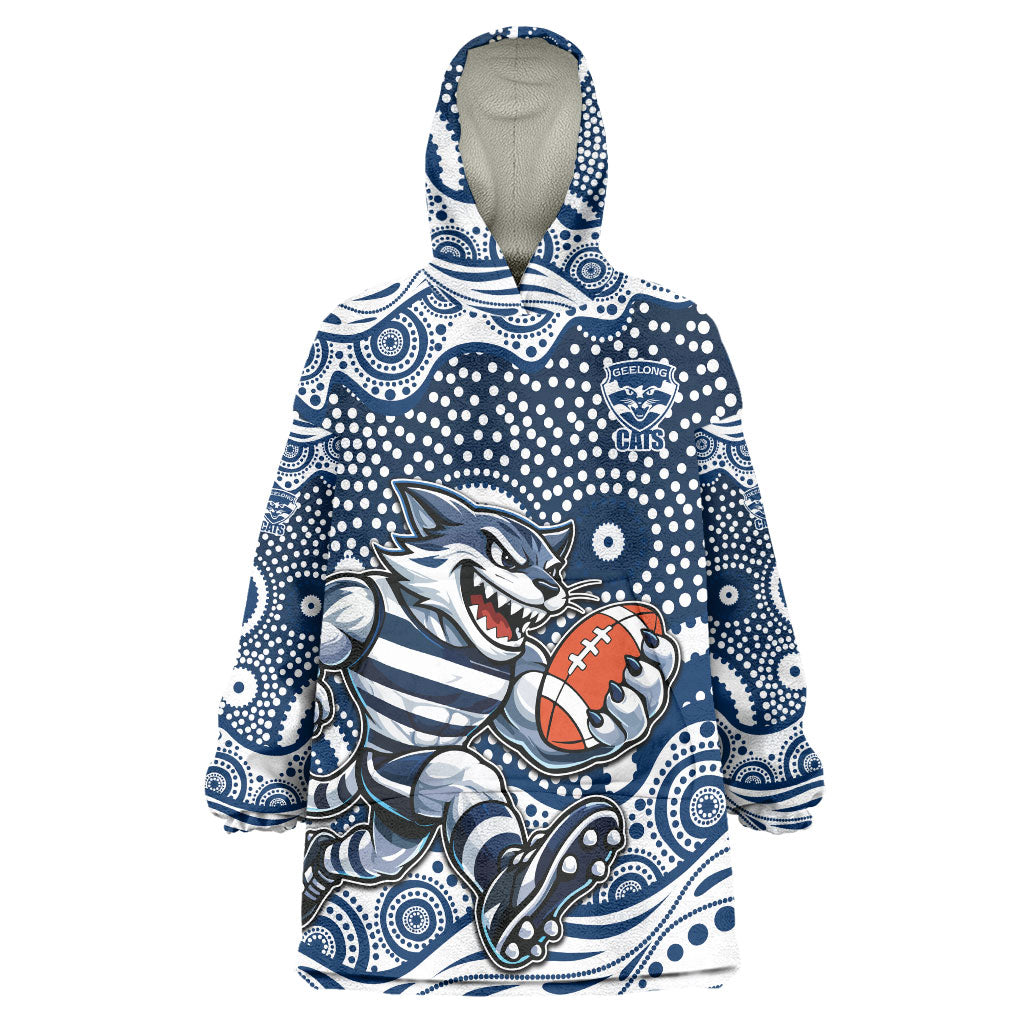 Geelong Cats Wearable Blanket Hoodie Aboriginal Dot Pattern - Football Mascot Heritage Pride