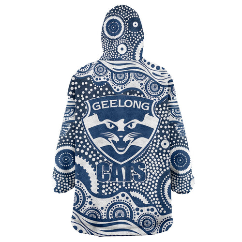 Geelong Cats Wearable Blanket Hoodie Aboriginal Dot Pattern - Football Mascot Heritage Pride