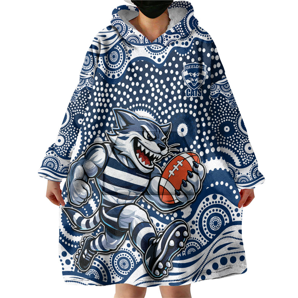 Geelong Cats Wearable Blanket Hoodie Aboriginal Dot Pattern - Football Mascot Heritage Pride