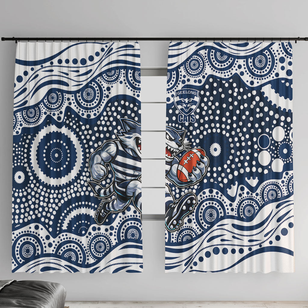 Geelong Cats Window Curtain Aboriginal Dot Pattern - Football Mascot Heritage Pride