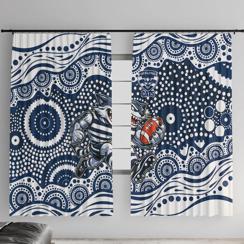 Geelong Cats Window Curtain Aboriginal Dot Pattern - Football Mascot Heritage Pride