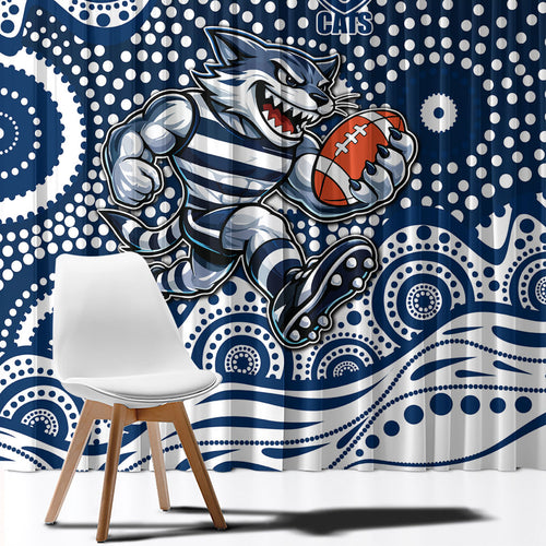 Geelong Cats Window Curtain Aboriginal Dot Pattern - Football Mascot Heritage Pride
