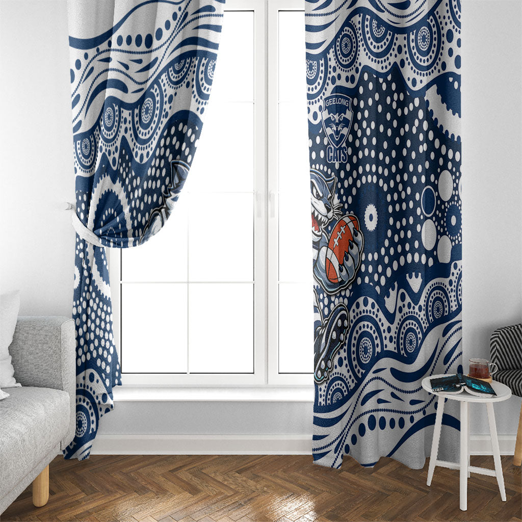 Geelong Cats Window Curtain Aboriginal Dot Pattern - Football Mascot Heritage Pride