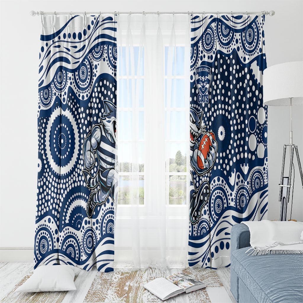 Geelong Cats Window Curtain Aboriginal Dot Pattern - Football Mascot Heritage Pride