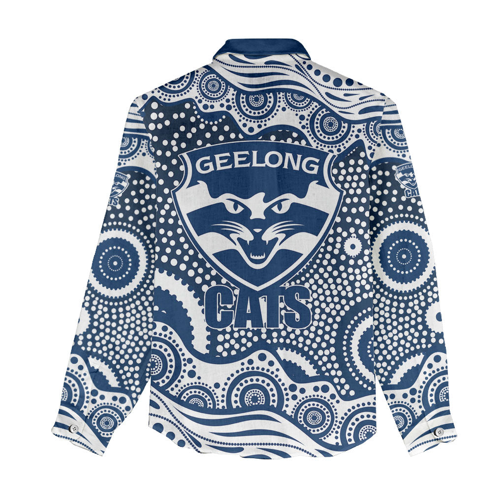 Geelong Cats Women Casual Shirt Aboriginal Dot Pattern - Football Mascot Heritage Pride