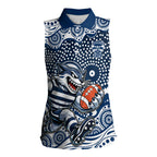 Geelong Cats Women Sleeveless Polo Shirt Aboriginal Dot Pattern - Football Mascot Heritage Pride