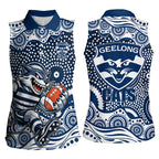 Geelong Cats Women Sleeveless Polo Shirt Aboriginal Dot Pattern - Football Mascot Heritage Pride