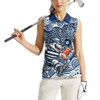 Geelong Cats Women Sleeveless Polo Shirt Aboriginal Dot Pattern - Football Mascot Heritage Pride