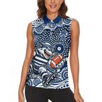 Geelong Cats Women Sleeveless Polo Shirt Aboriginal Dot Pattern - Football Mascot Heritage Pride