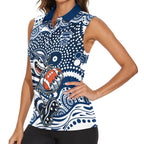 Geelong Cats Women Sleeveless Polo Shirt Aboriginal Dot Pattern - Football Mascot Heritage Pride