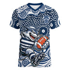 Geelong Cats Women V-Neck T-Shirt Aboriginal Dot Pattern - Football Mascot Heritage Pride