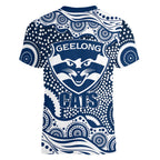 Geelong Cats Women V-Neck T-Shirt Aboriginal Dot Pattern - Football Mascot Heritage Pride