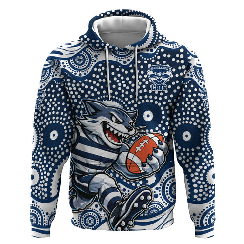 Geelong Cats Zip Hoodie Aboriginal Dot Pattern - Football Mascot Heritage Pride