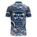 Geelong Cats Zipper Polo Shirt Aboriginal Dot Pattern - Football Mascot Heritage Pride