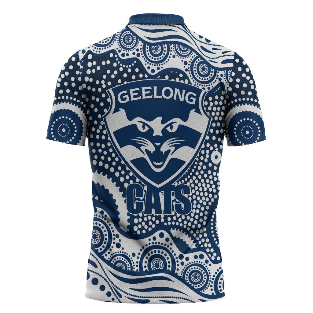 Geelong Cats Zipper Polo Shirt Aboriginal Dot Pattern - Football Mascot Heritage Pride