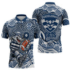 Geelong Cats Zipper Polo Shirt Aboriginal Dot Pattern - Football Mascot Heritage Pride
