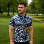 Geelong Cats Zipper Polo Shirt Aboriginal Dot Pattern - Football Mascot Heritage Pride