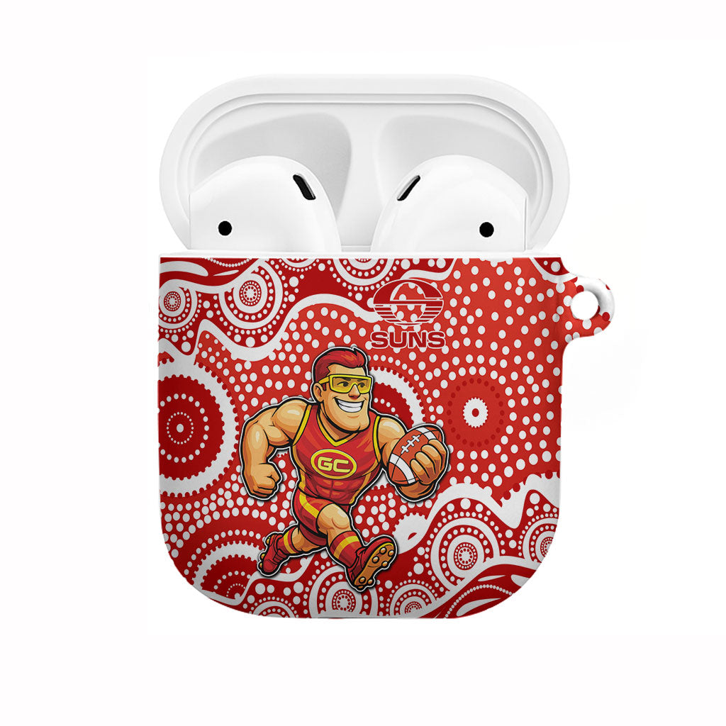 Gold Coast Suns AirPods Case Aboriginal Dot Pattern - Football Mascot Heritage Pride