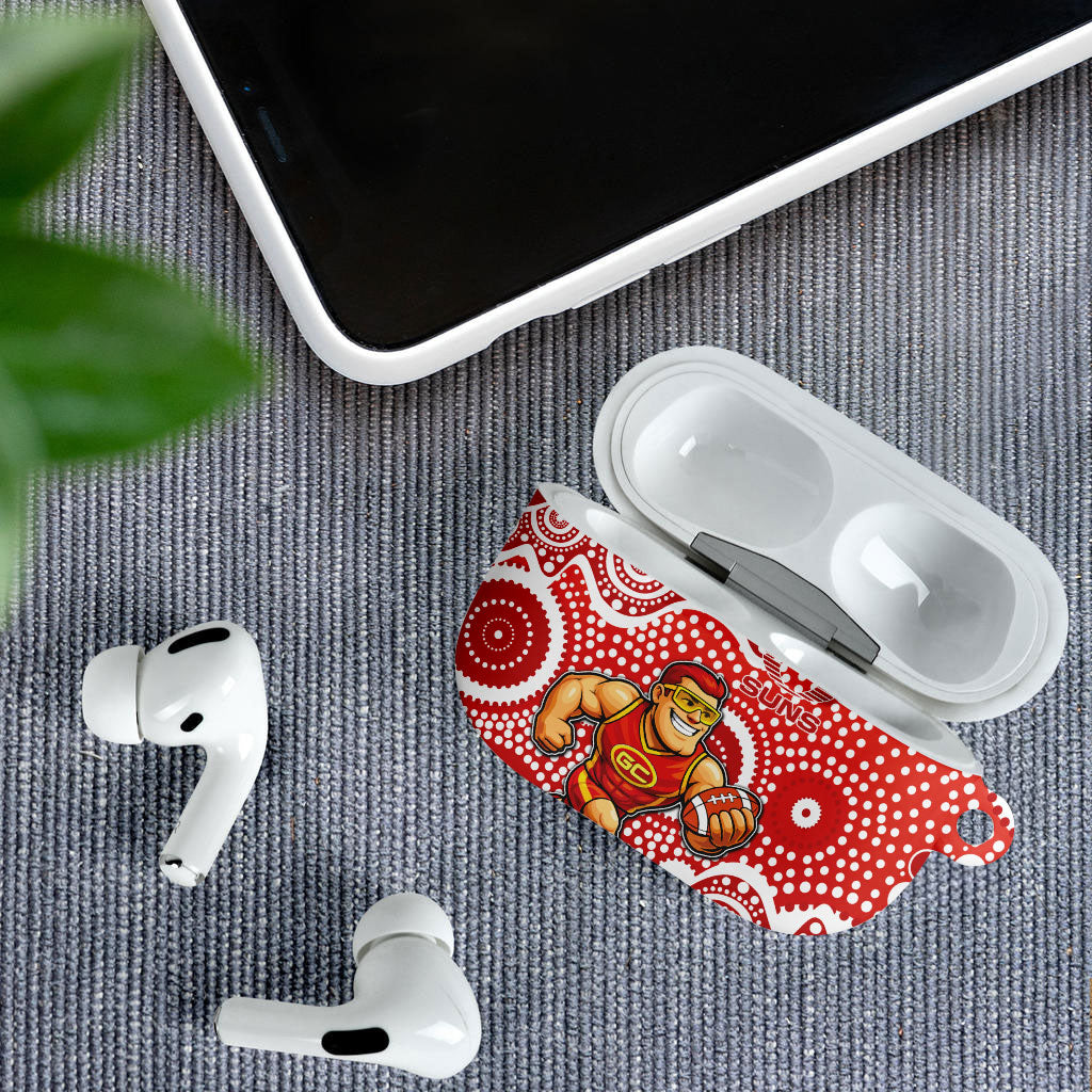 Gold Coast Suns AirPods Case Aboriginal Dot Pattern - Football Mascot Heritage Pride