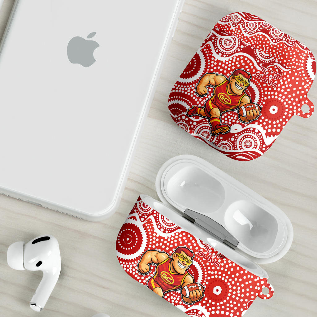 Gold Coast Suns AirPods Case Aboriginal Dot Pattern - Football Mascot Heritage Pride