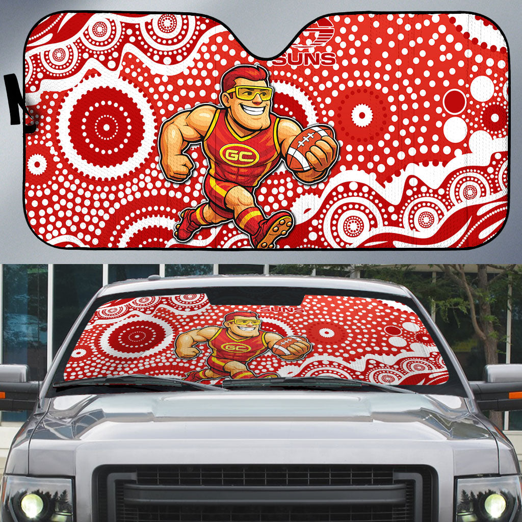 Gold Coast Suns Auto Sun Shade Aboriginal Dot Pattern - Football Mascot Heritage Pride