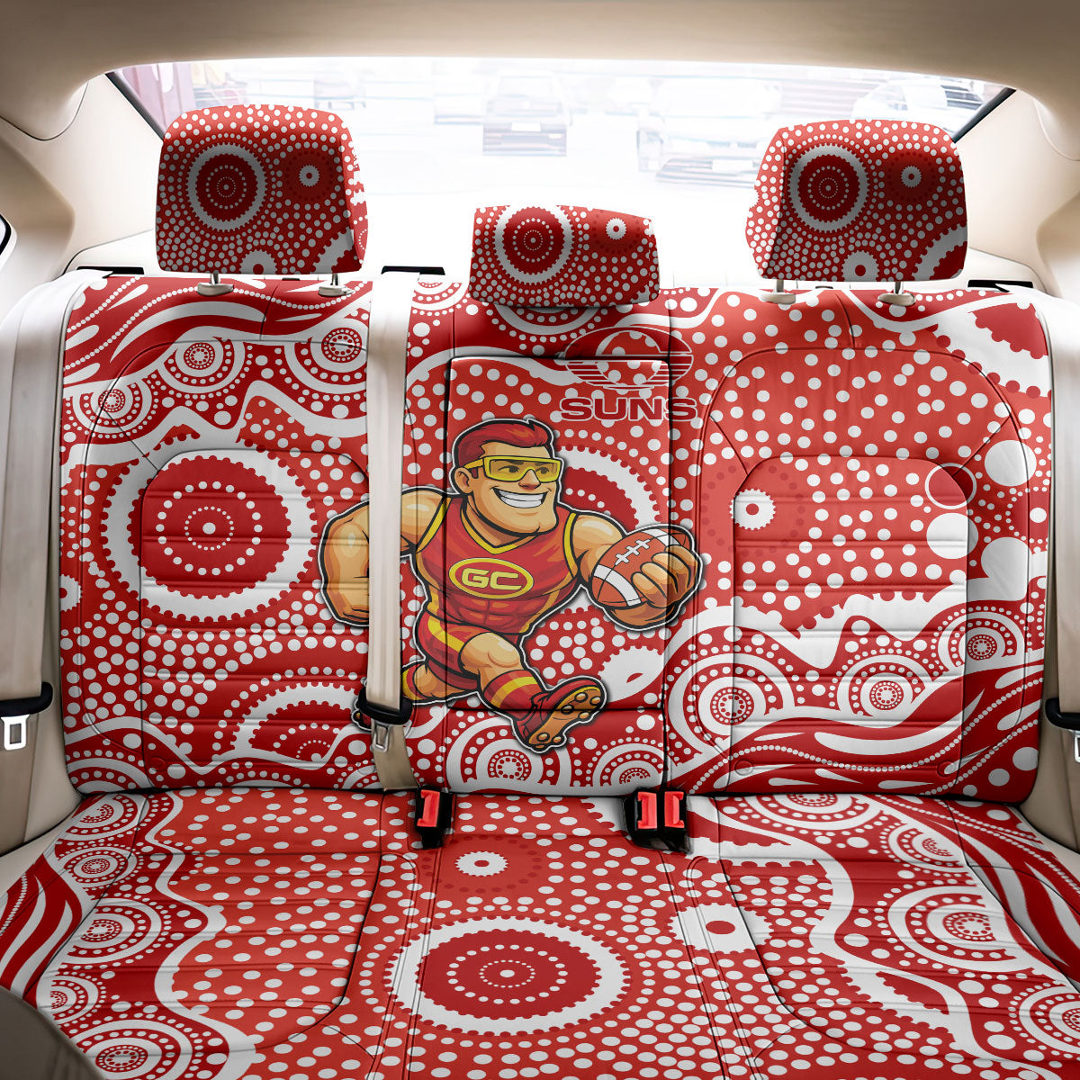Gold Coast Suns Back Car Seat Cover Aboriginal Dot Pattern - Football Mascot Heritage Pride