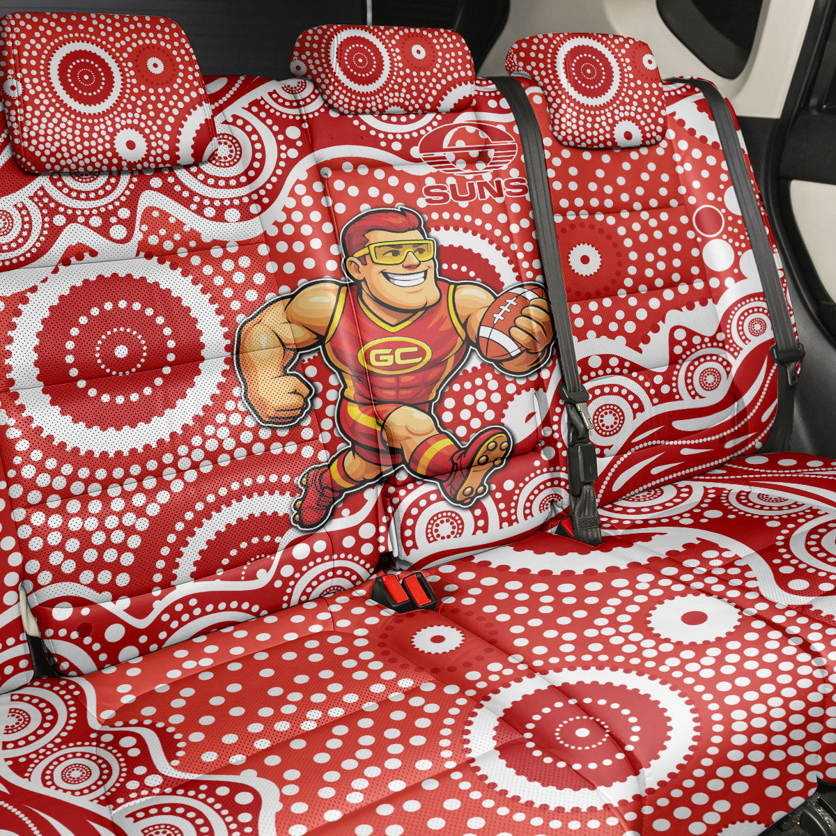 Gold Coast Suns Back Car Seat Cover Aboriginal Dot Pattern - Football Mascot Heritage Pride