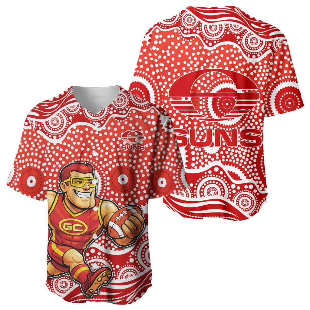 Gold Coast Suns Baseball Jersey Aboriginal Dot Pattern - Football Mascot Heritage Pride