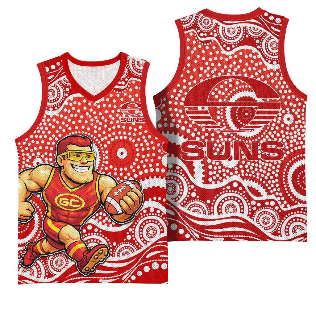 Gold Coast Suns Basketball Jersey Aboriginal Dot Pattern - Football Mascot Heritage Pride