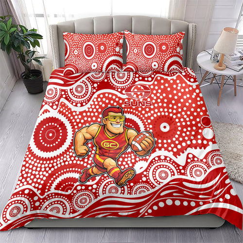 Gold Coast Suns Bedding Set Aboriginal Dot Pattern - Football Mascot Heritage Pride