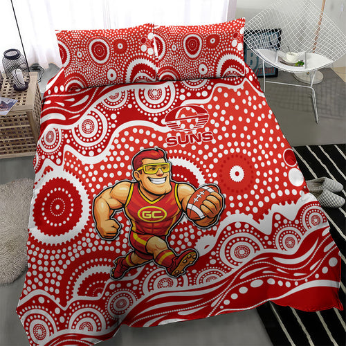 Gold Coast Suns Bedding Set Aboriginal Dot Pattern - Football Mascot Heritage Pride