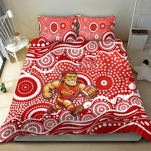 Gold Coast Suns Bedding Set Aboriginal Dot Pattern - Football Mascot Heritage Pride