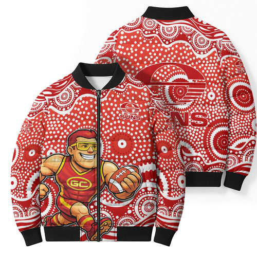 Gold Coast Suns Bomber Puffer Jacket Aboriginal Dot Pattern - Football Mascot Heritage Pride